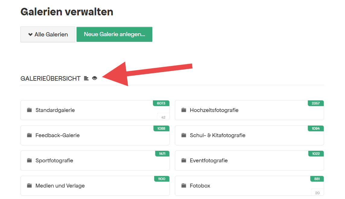 Aufrufe einer Galerie überprüfen