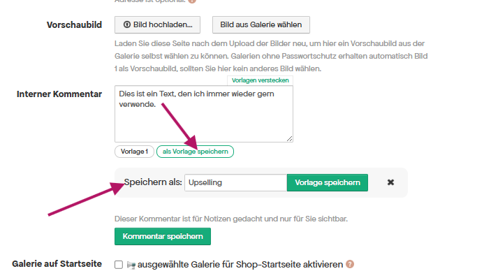 Textvorlagen bei Pictrs verwenden