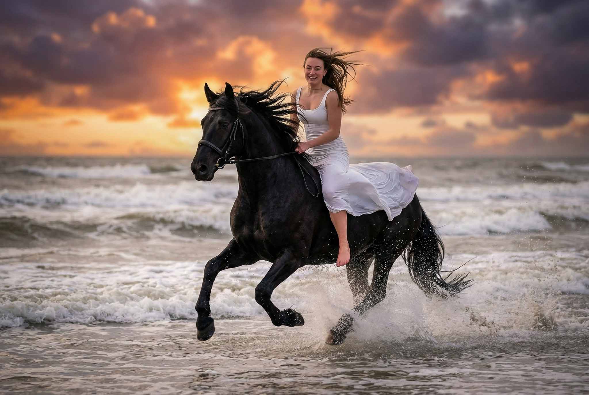 Pferde-Fotoshooting im Sonnenuntergang an der Nordsee
