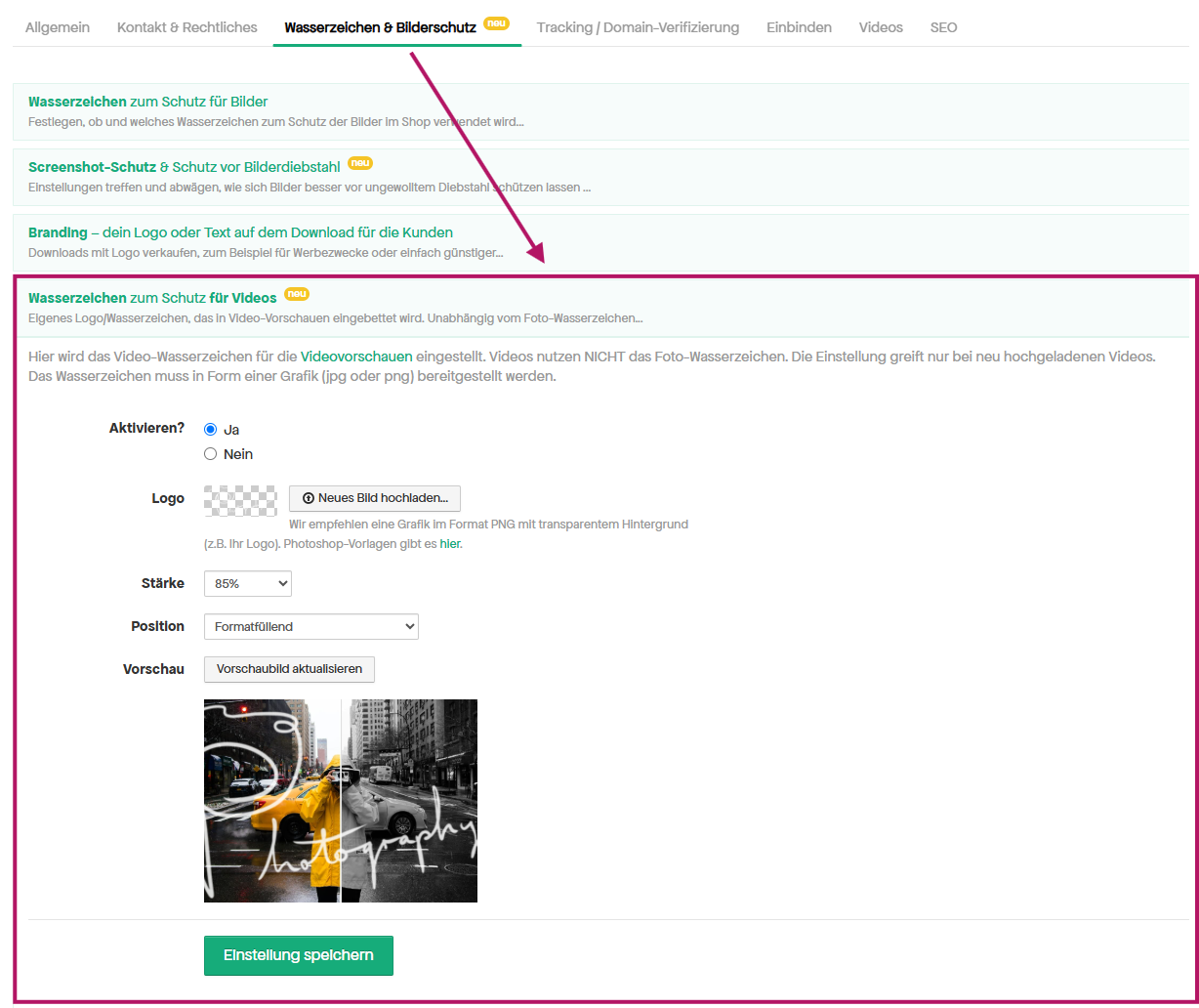 Wasserzeichen für Videos hinterlegen