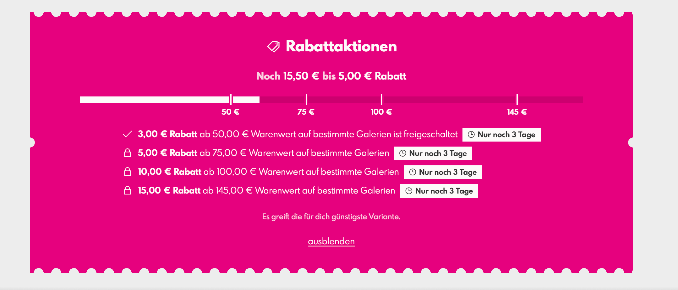 Rabattaktionen im Pictrs-Shop werden prominent angezeigt